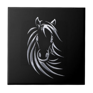 Silver Horse Head op Black Tegeltje