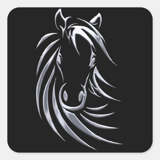 Silver Horse Head op Black Vierkante Sticker (Voorkant)