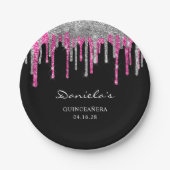 Silver Hot Pink Glitter-schijven zwart Quinceañera Papieren Bordje (Voorkant)