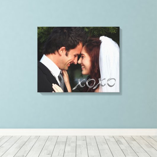 Silver Hugs en Kisses Wedding Photo Canvas Afdruk (Insitu (Houten vloer))