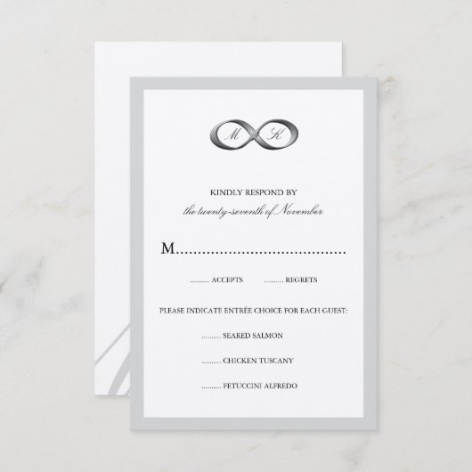 Silver Infinity Hand Clasp Couple Monogram Weddens RSVP Kaartje (Voorkant / Achterkant)