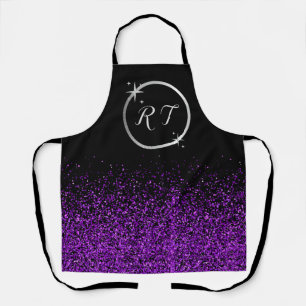 Silver initiaal monogram met paarse glitter   schort
