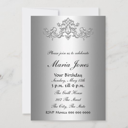 Silver Invitation Sweet 16 Kaart (Voorkant)