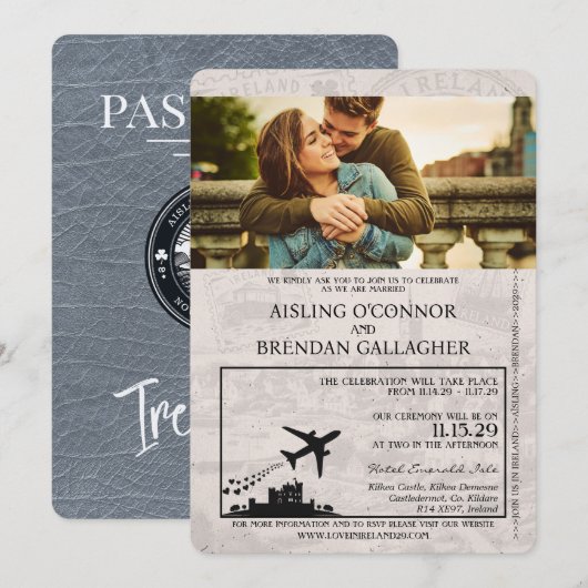 Silver Ireland Passport Wedding Invitation Kaart (Voorkant / Achterkant)