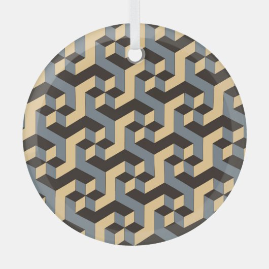 Silver Ivory Geometrische Complex Tegel Glas Ornament (Voorkant)