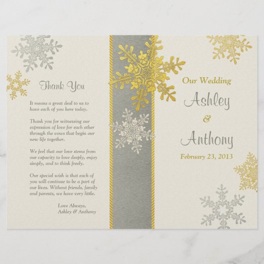 Silver Ivory Gold Snowflake Winter Wedding Program (Voorkant)