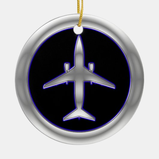 Silver Jet Vliegtuig Keramisch Ornament (Voorkant)