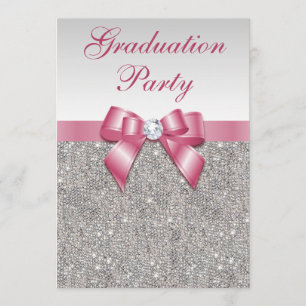 Silver Jewels Pink Bow Girls Graduparty Kaart