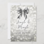 Silver Jingle Mingle Christmas Party Bow Bokeh Kaart (Voorkant)