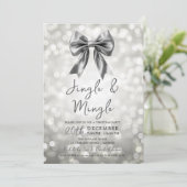 Silver Jingle Mingle Christmas Party Bow Bokeh Kaart (Staand voorkant)
