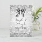 Silver Jingle Mingle Christmas Party Bow Snow Kaart (Staand voorkant)