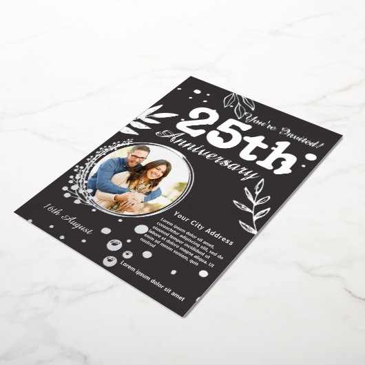 Silver Jubilee Hearts 25th Wedding Jubileum Folie Feestdagenkaart (Gedraaid)