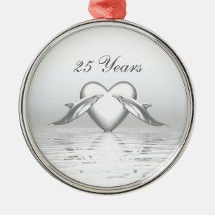 Silver Jubileum Dolphins en Heart Metalen Ornament