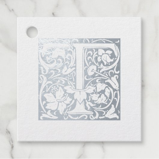 Silver Jubileum, verlicht, letter T Monogram Bedankjes Labels (Voorkant)