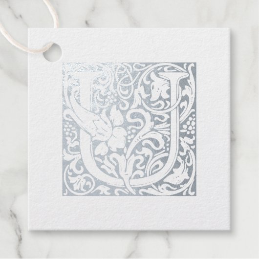 Silver Jubileum verlicht Letter U Monogram Bedankjes Labels (Voorkant)