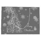 Silver kerstboom en Snowflakes Gift Bag Groot Cadeauzakje (Achterkant)