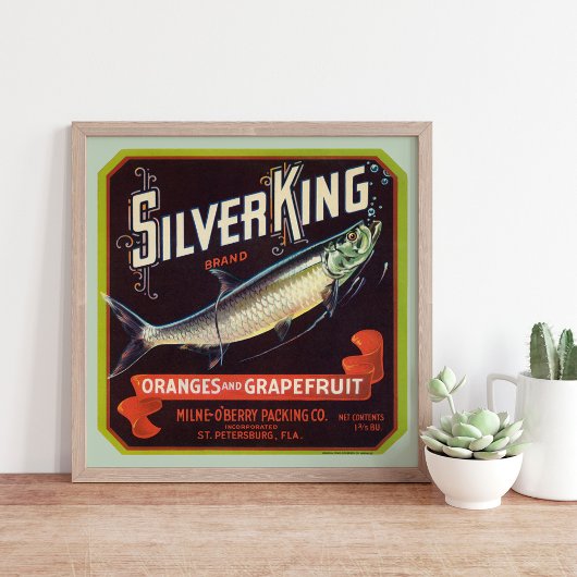 Silver King Merk Sinaasappels en Grapefruit Label Poster