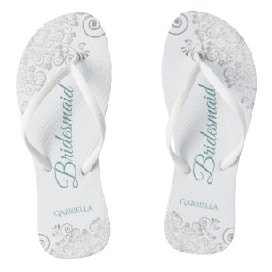 Silver Lace Blauwgroen Elegant White Bridesmaid We Teenslippers