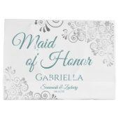 Silver Lace Blauwgroen op White Maid of Honor Wedd Groot Cadeauzakje (Achterkant)