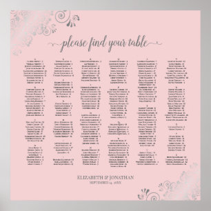 Silver Lace Blush Pink Alfabetical Seating Chart Poster