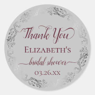 Silver Lace Burgundy Gray Vrijgezellenfeest Dank u Ronde Sticker