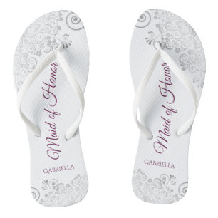 Silver Lace Cassis op White Maid of Honor Wedding Teenslippers