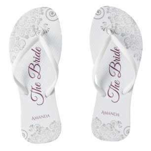 Silver Lace Cassis Paars de Bride White Wedding Teenslippers