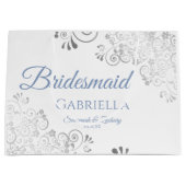 Silver Lace Dusty Blue op White Bridesmaid Wedding Groot Cadeauzakje (Voorkant)