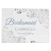 Silver Lace Dusty Blue op White Bridesmaid Wedding Groot Cadeauzakje (Achterkant)