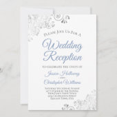Silver Lace Dusty Blue op White Wedding Reception Kaart (Voorkant)