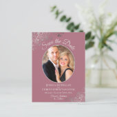 Silver Lace Dusty Roos Wedding Save the Date Photo Aankondigingskaart (Staand voorkant)