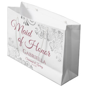 Silver Lace Dusty Roos White Maid of Honor Wedding Groot Cadeauzakje