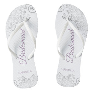 Silver Lace en Lavender Script Bridesmaid Weddensc Teenslippers
