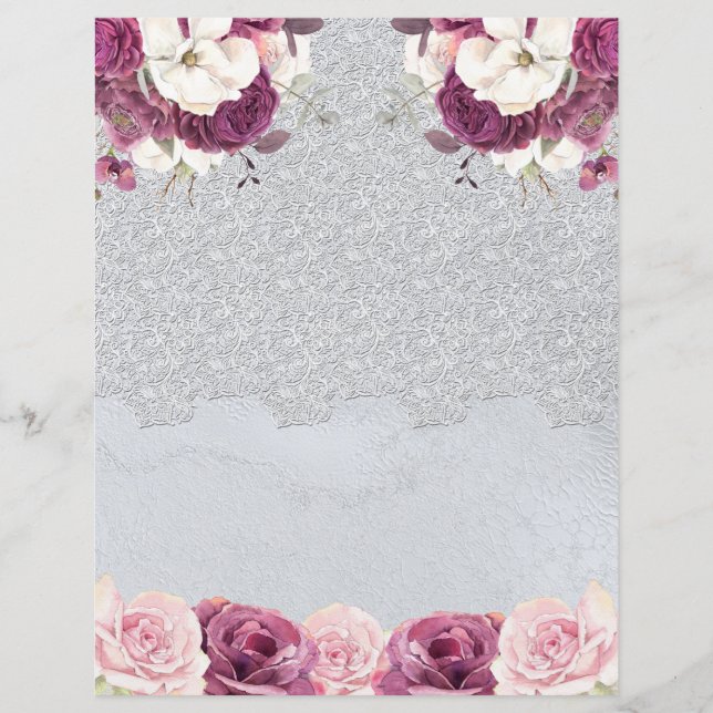 Silver Lace en Romantic Floral Scrapbook Paper (Voorkant)
