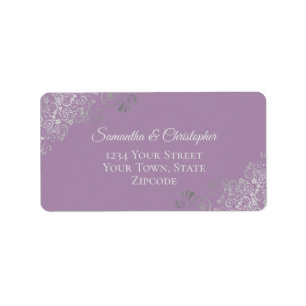 Silver Lace Frills op Lavender Wedding Address Etiket