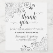Silver Lace Frills op White Wedding Dank je Wijn Etiket (Enkel label)