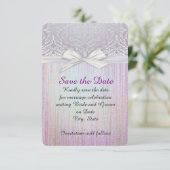 Silver Lace Lint Lavendel Pastel Save the date (Staand voorkant)