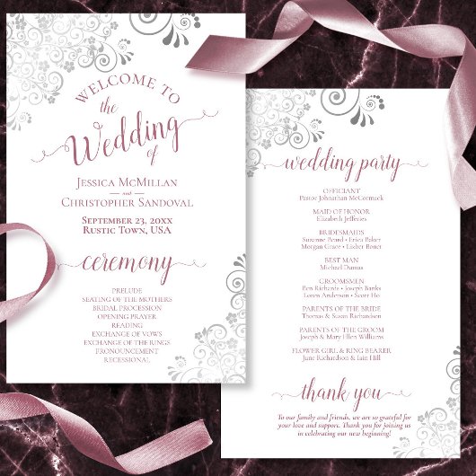 Silver Lace Mauve sur le programme de mariage budg