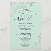 Silver Lace Mint & Navy Budget Wedding Programme (Voorkant)