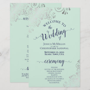 Silver Lace Mint & Navy Budget Wedding Programme