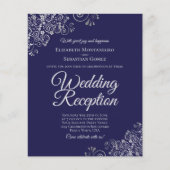 Silver Lace Navy Wedding Reception BUDGET Invite (Voorkant)