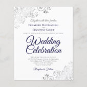 Silver Lace Navy & White BUDGET Weduwuitnodiging (Voorkant)