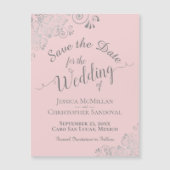 Silver Lace op Blush Pink Save the Date Magnet (Voorkant)