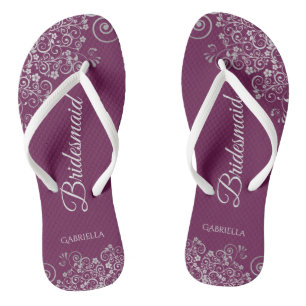 Silver Lace op Cassis Paars Bridesmaid Weddenschap Teenslippers