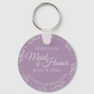 Silver Lace over Lavender Maid of Honor Wedding Sleutelhanger