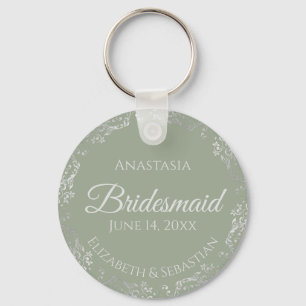 Silver Lace over Sage Green Bridesmaid Weddenschap Sleutelhanger