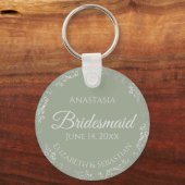 Silver Lace over Sage Green Bridesmaid Weddenschap Sleutelhanger (Voorkant)