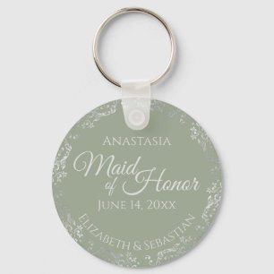 Silver Lace over Sage Green Maid of Honor Wedding Sleutelhanger