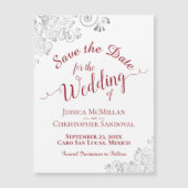 Silver Lace Red op White Save the Date Magnet (Voorkant)