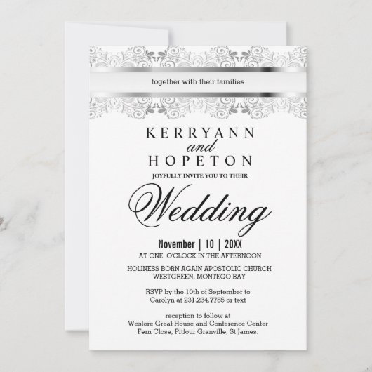 Silver Lace Wedding Design Kaart (Voorkant)